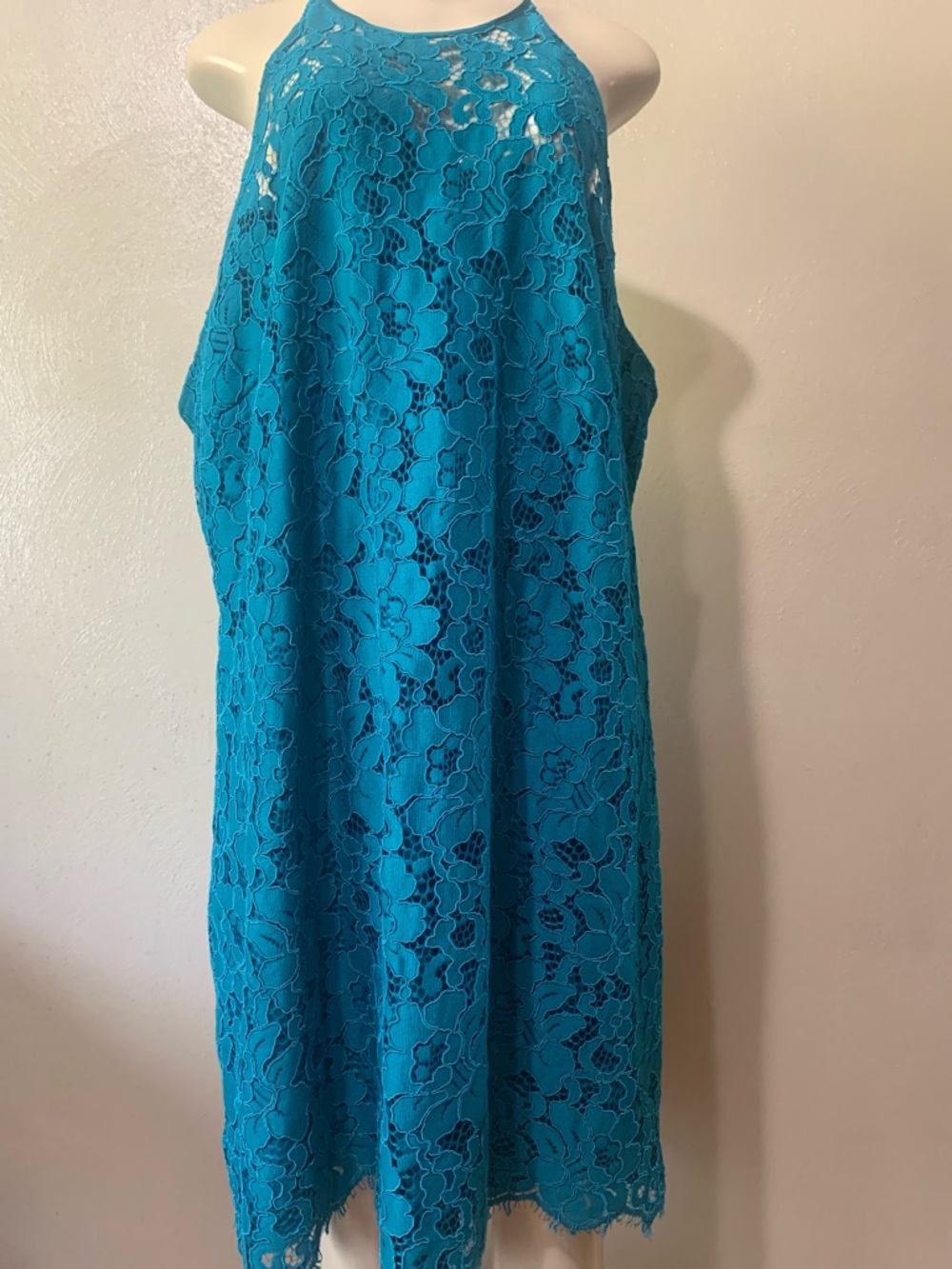 Free People Hutch size 2X Teal Floral Lace Halter Back Dress Lined, NWT - Picture 2 of 10